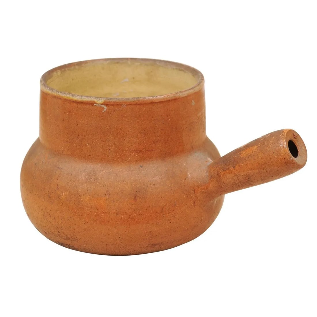 19th Century Rustic French Pottery Pot with Brown Glaze and Straight Handle - 10