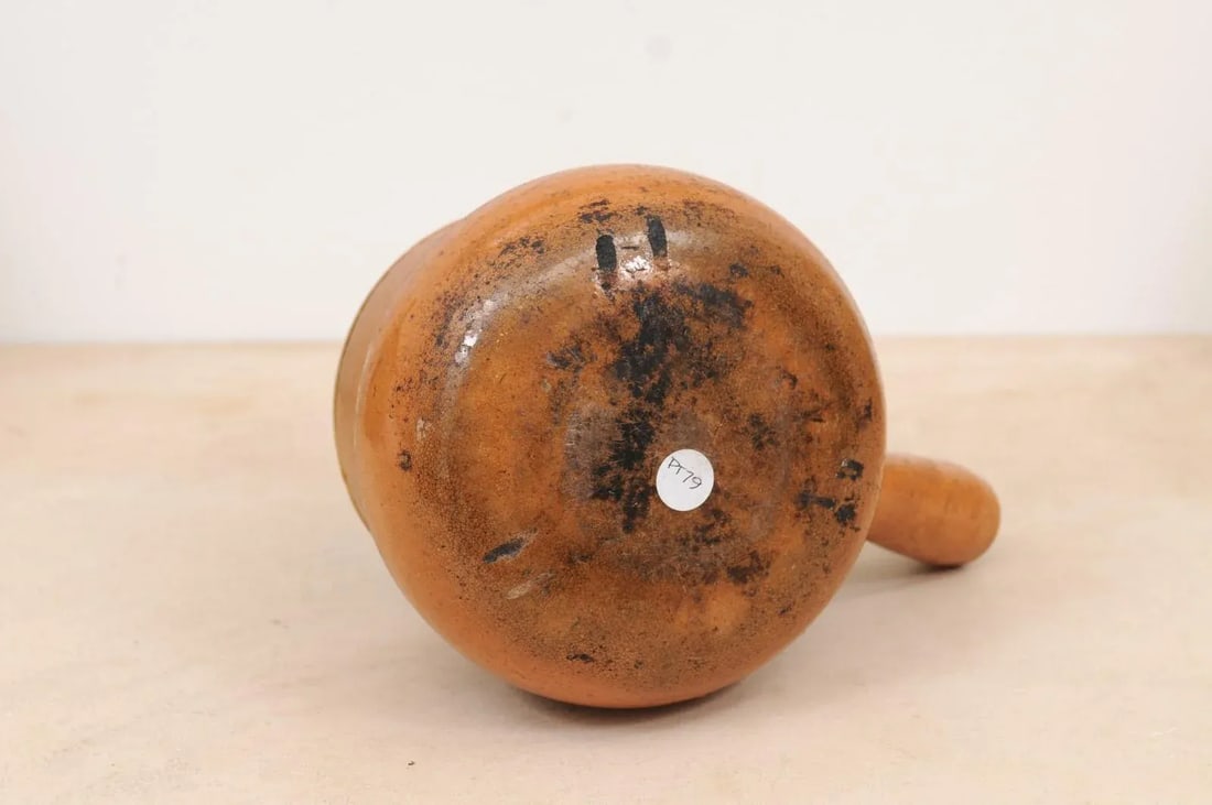 19th Century Rustic French Pottery Pot with Brown Glaze and Straight Handle - 9