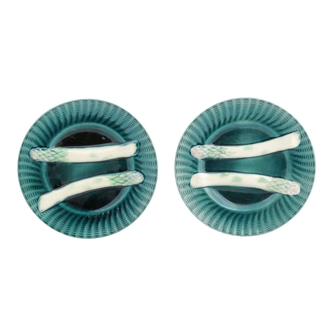 French 20th Century Asparagus Plates with Aqua Color and Rippled Accents - a Pair - 13