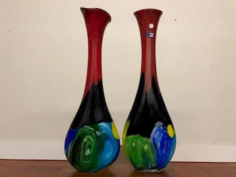 1990s Tall Blown Glass Vases - a Pair - 11