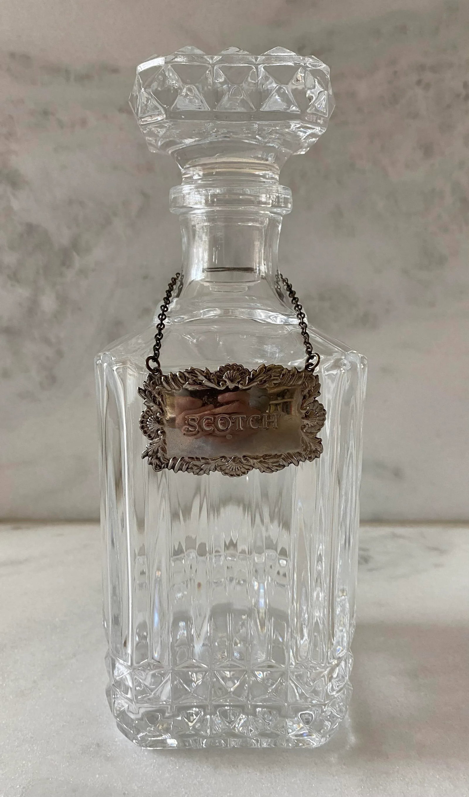 Vintage Sqaure Cut Crystal Glass Decanters With Diamond Point Pattern - Set of 3 - 4