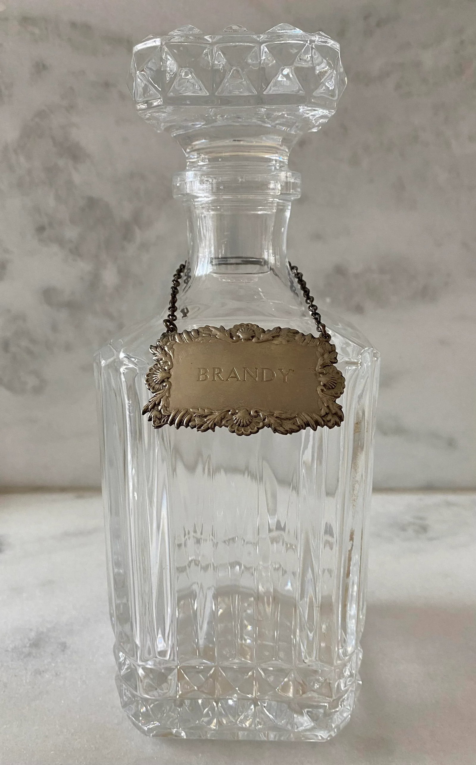 Vintage Sqaure Cut Crystal Glass Decanters With Diamond Point Pattern - Set of 3 - 5