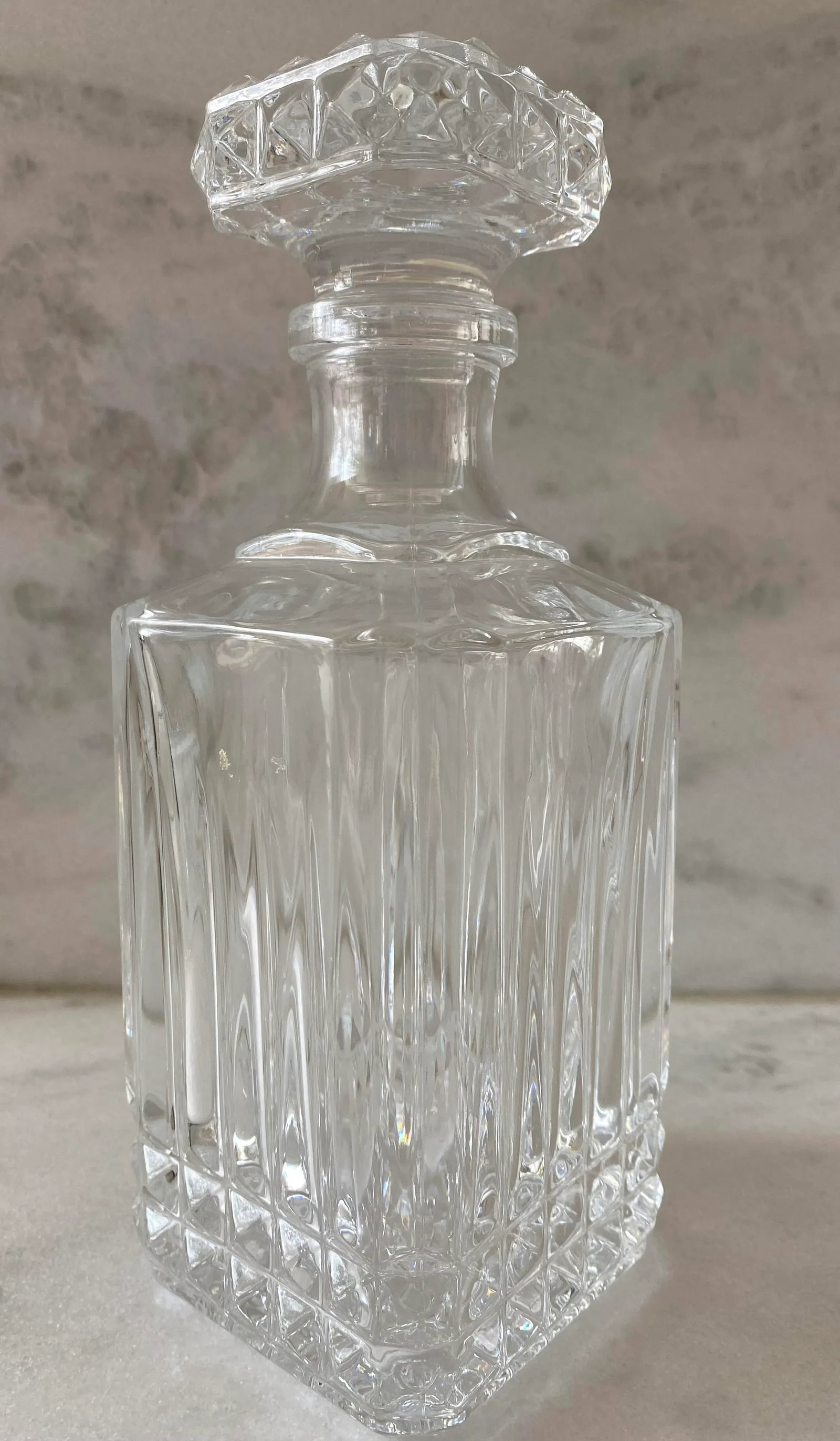 Vintage Sqaure Cut Crystal Glass Decanters With Diamond Point Pattern - Set of 3 - 7