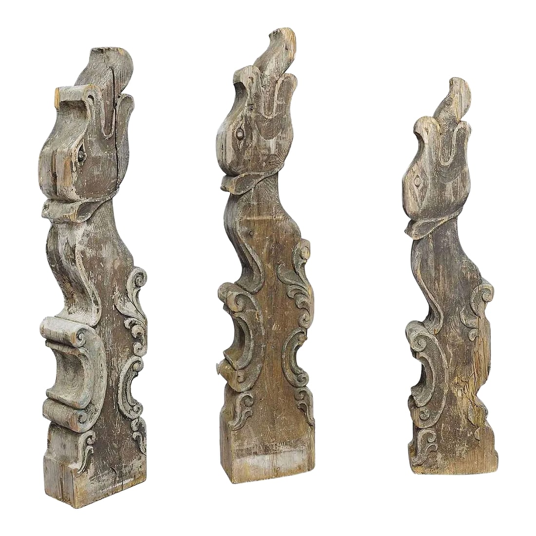 Set of Three Historical Dragon Head Wood Beams (1 of 10)