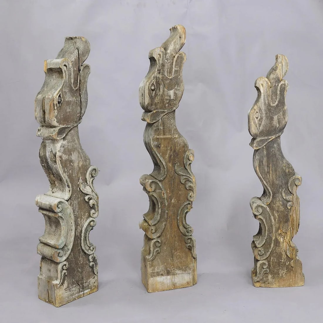 Set of Three Historical Dragon Head Wood Beams - 2