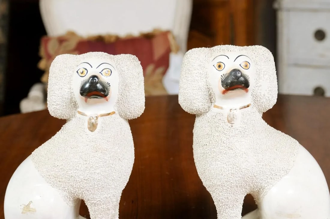 Large English Staffordshire Victorian Split Leg Dogs with White Coat - A Pair - 2