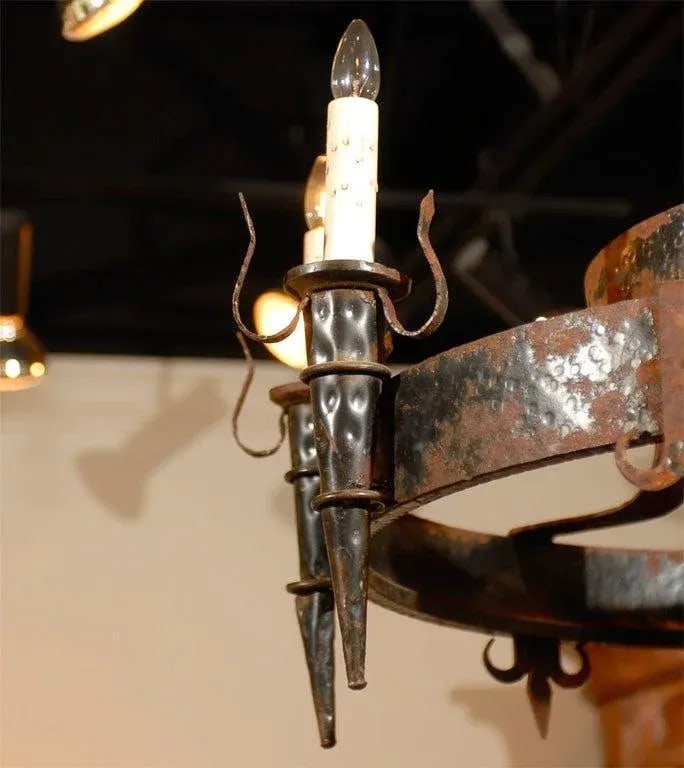 19th Century French Rusted Iron Six-Light Chandelier with Fleur De Lys Motifs - 3
