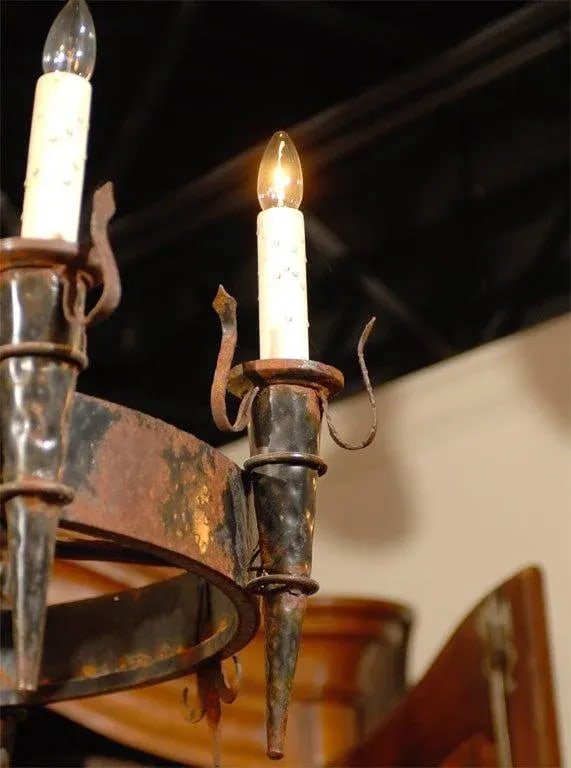19th Century French Rusted Iron Six-Light Chandelier with Fleur De Lys Motifs - 4