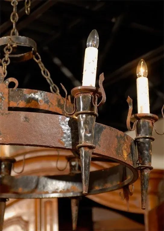 19th Century French Rusted Iron Six-Light Chandelier with Fleur De Lys Motifs - 5