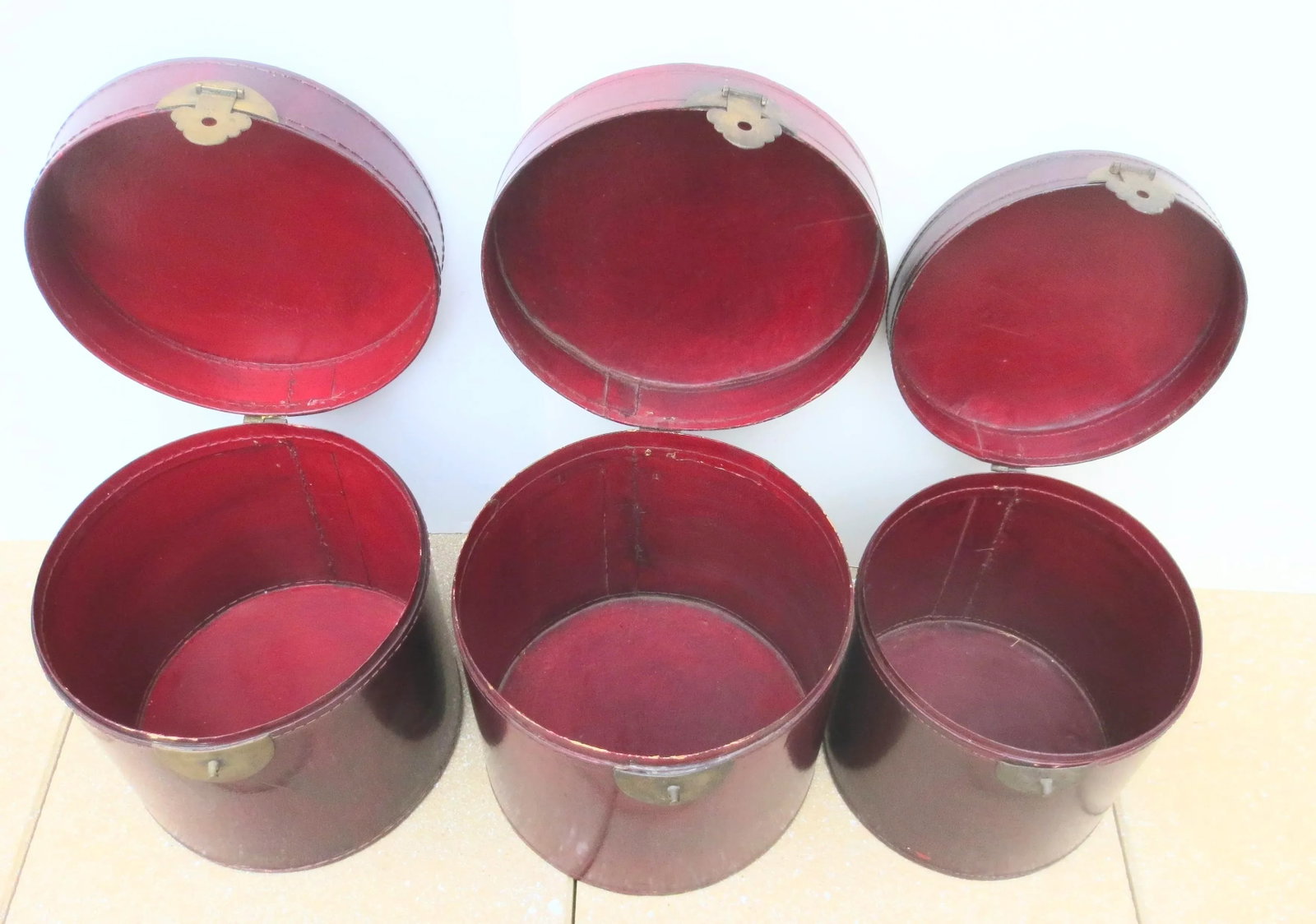 Antique Chinese Leather Luggage Boxes - Set of 3 - 2
