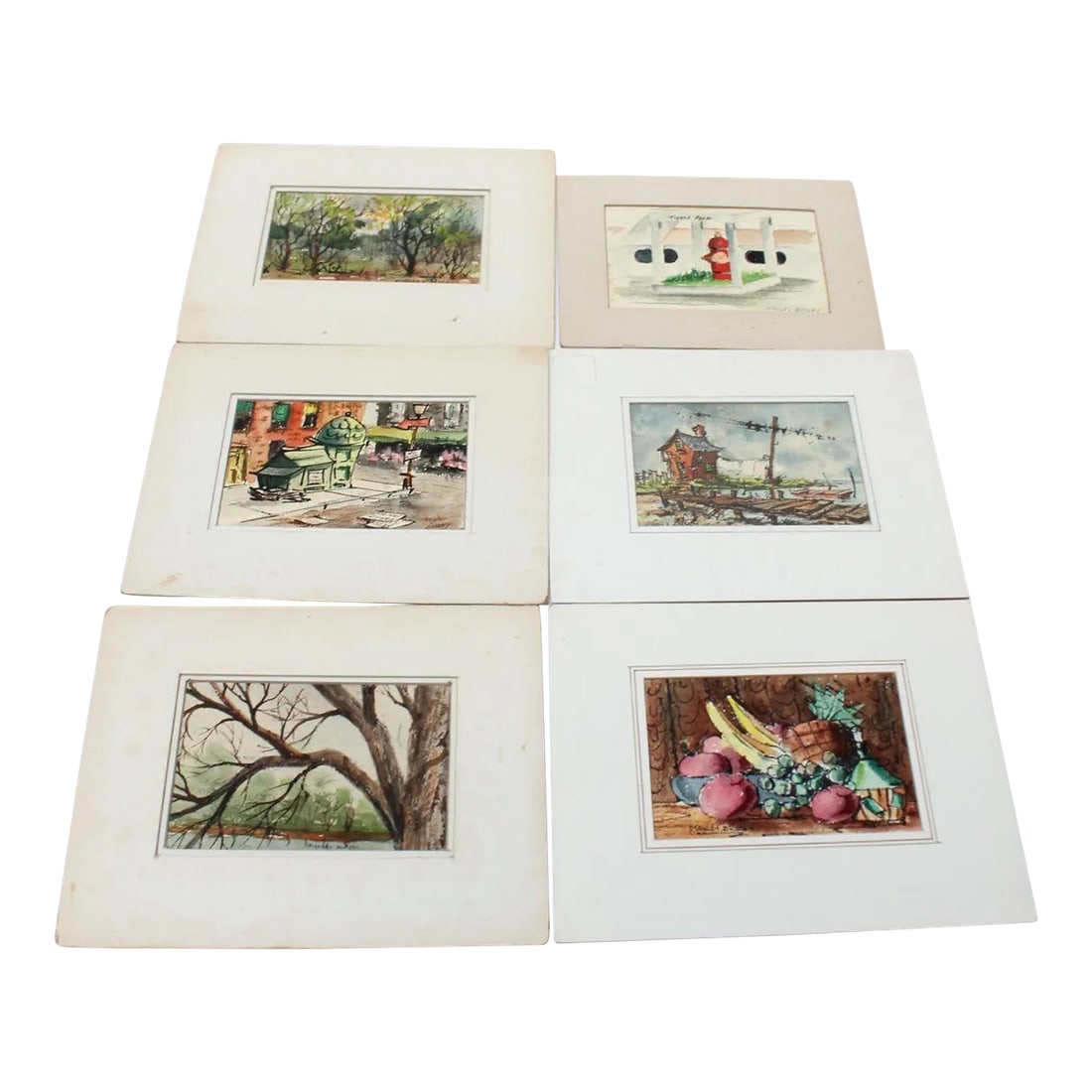 Grouping of Six Plein-Air Watercolors by Stanley C. Brodey: Set of six plein-art watercolors by New York artist, Stanley C. Brodey (1920 - 2001, Long Island, New York). Brodey drew inspiration from his native Long Island scenery, capturing the shoreline,