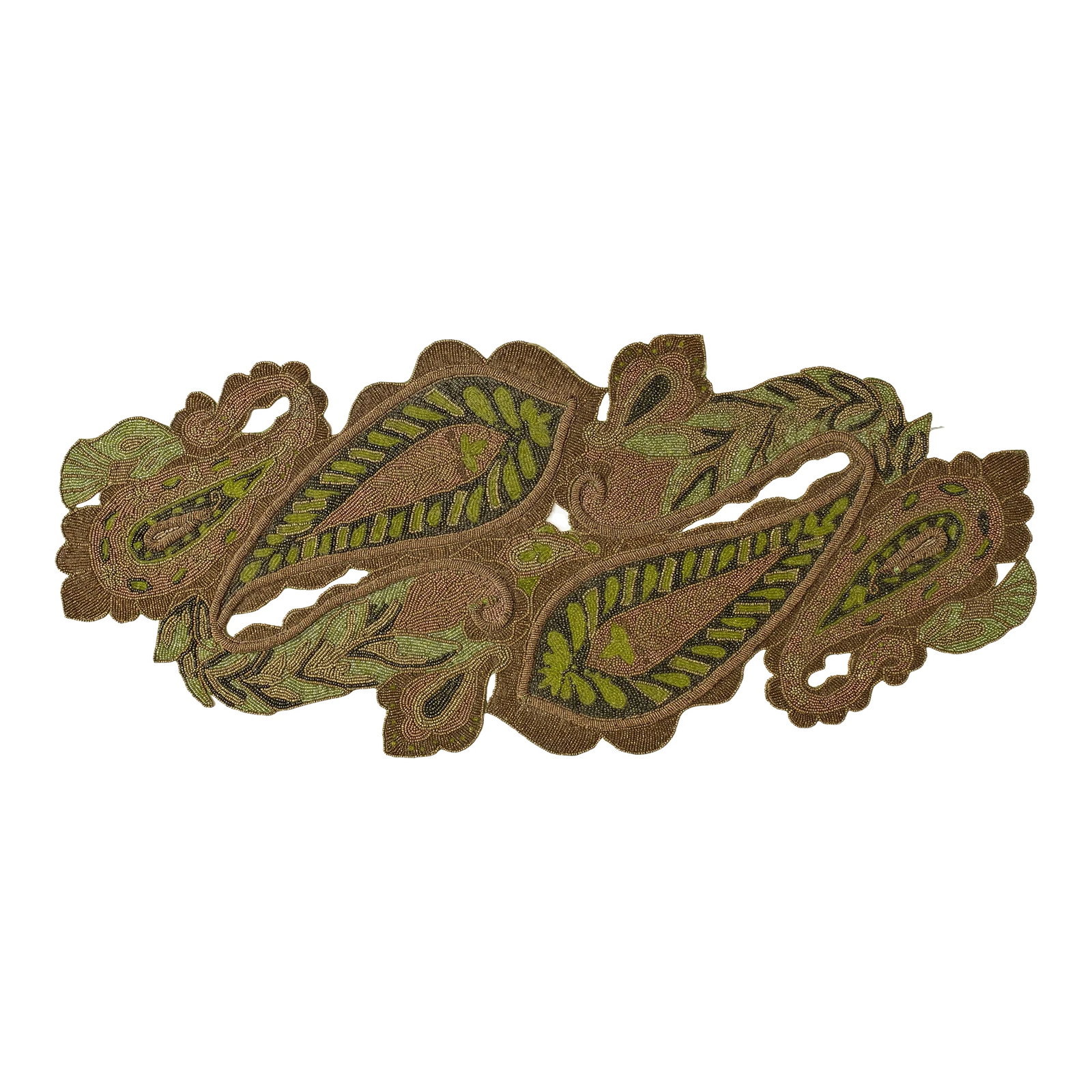 Vintage Kim Seybert New York Beaded Table Runner: Vintage Beaded Table Runner By Kim Seybert New York. This Stunning Table Runner In A Paisley Design Is Hand Beaded With Beautiful Shades Of Green, Chartreuse And Gold. Lovely In The Center Of A