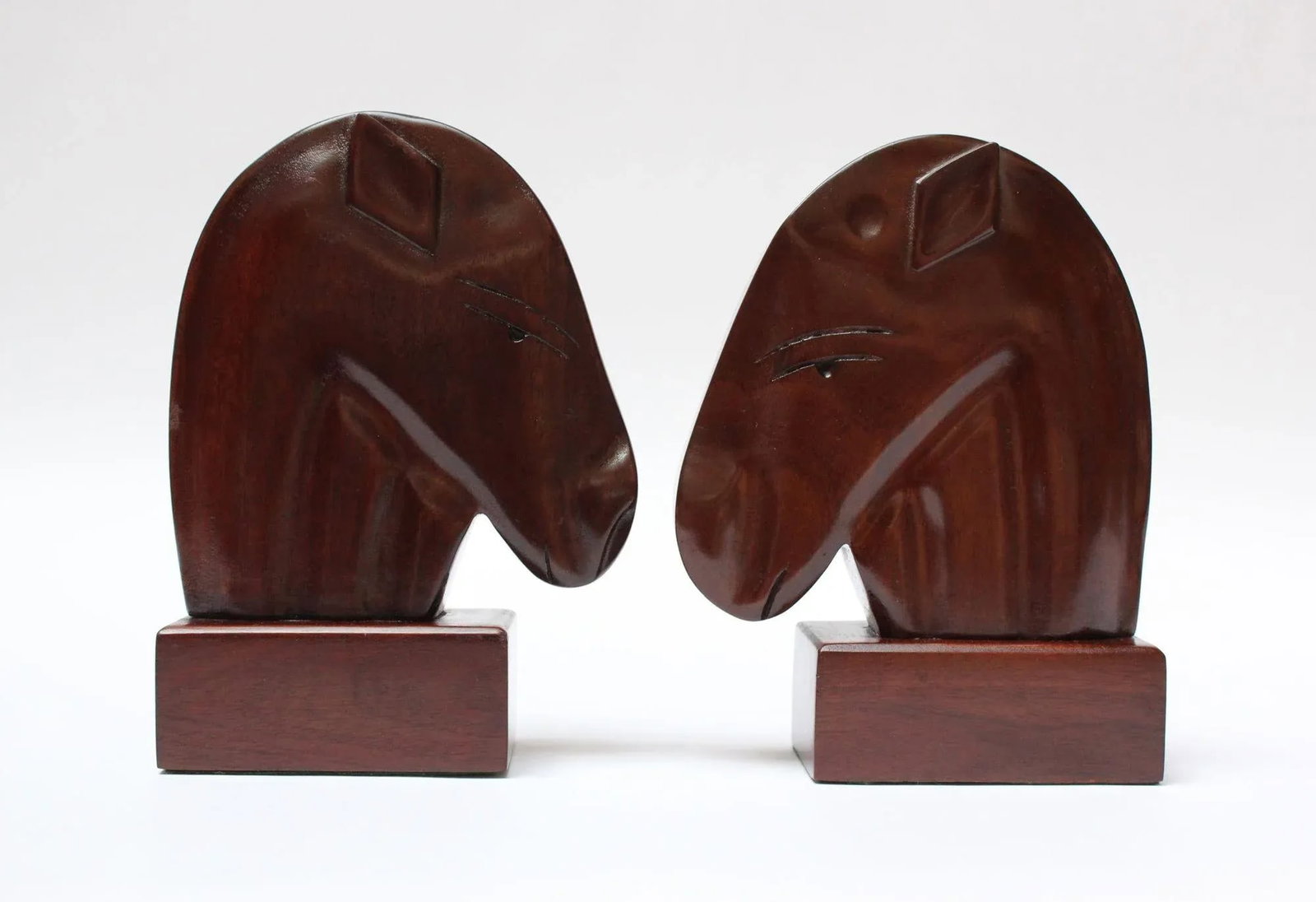 1950s Carved Solid Mahogany Horse Head Bookends- a Pair - 2