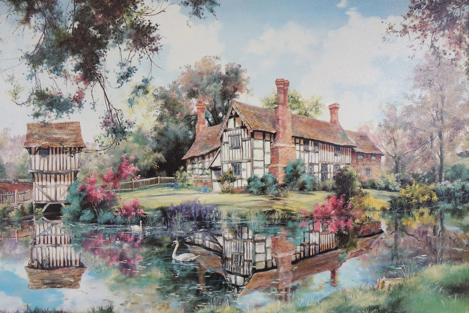 Early 20th Century Lower Brockhampton Manor, Large Signed Print, Framed - 2