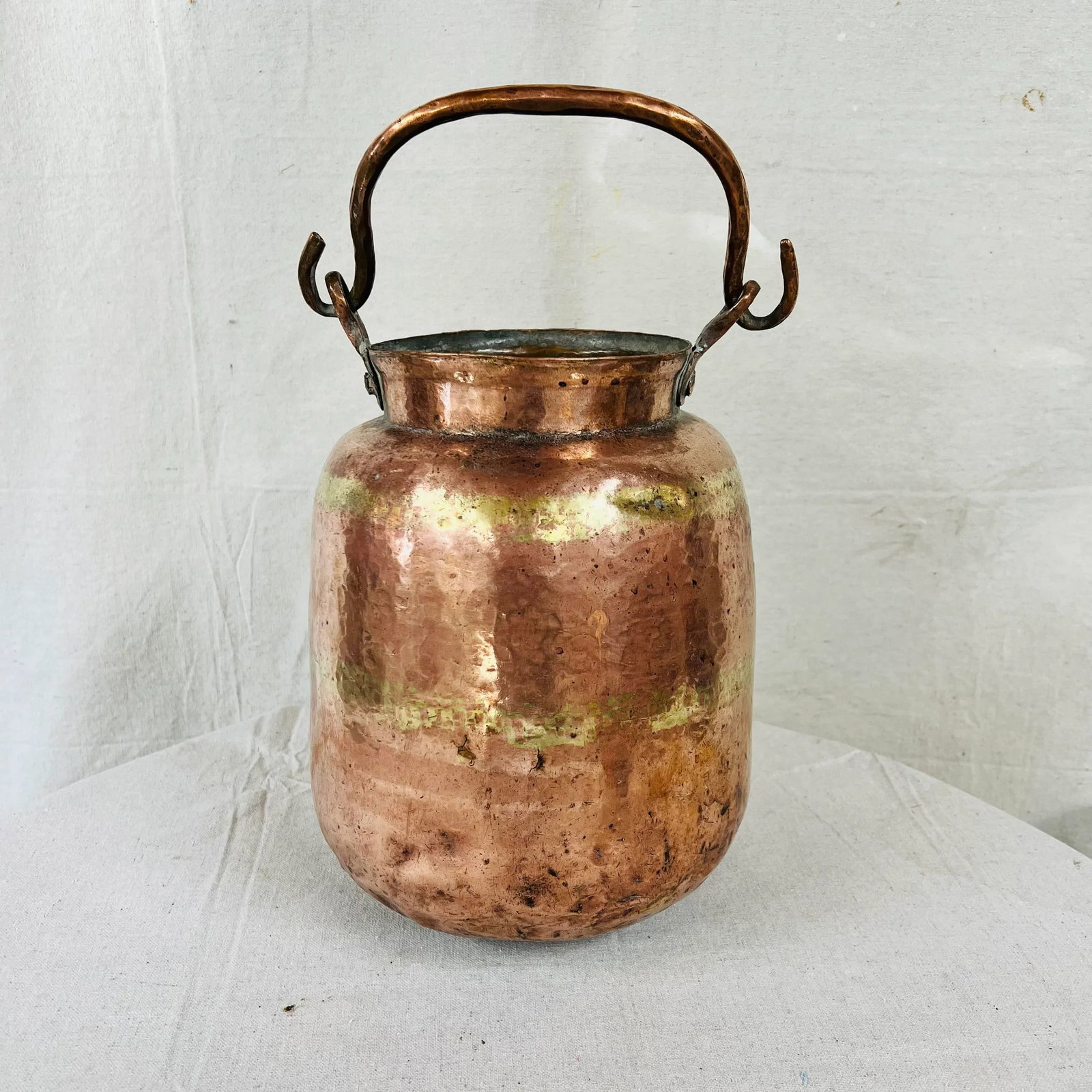 Mid Century Handmade Large Copper Container With Handle - 8