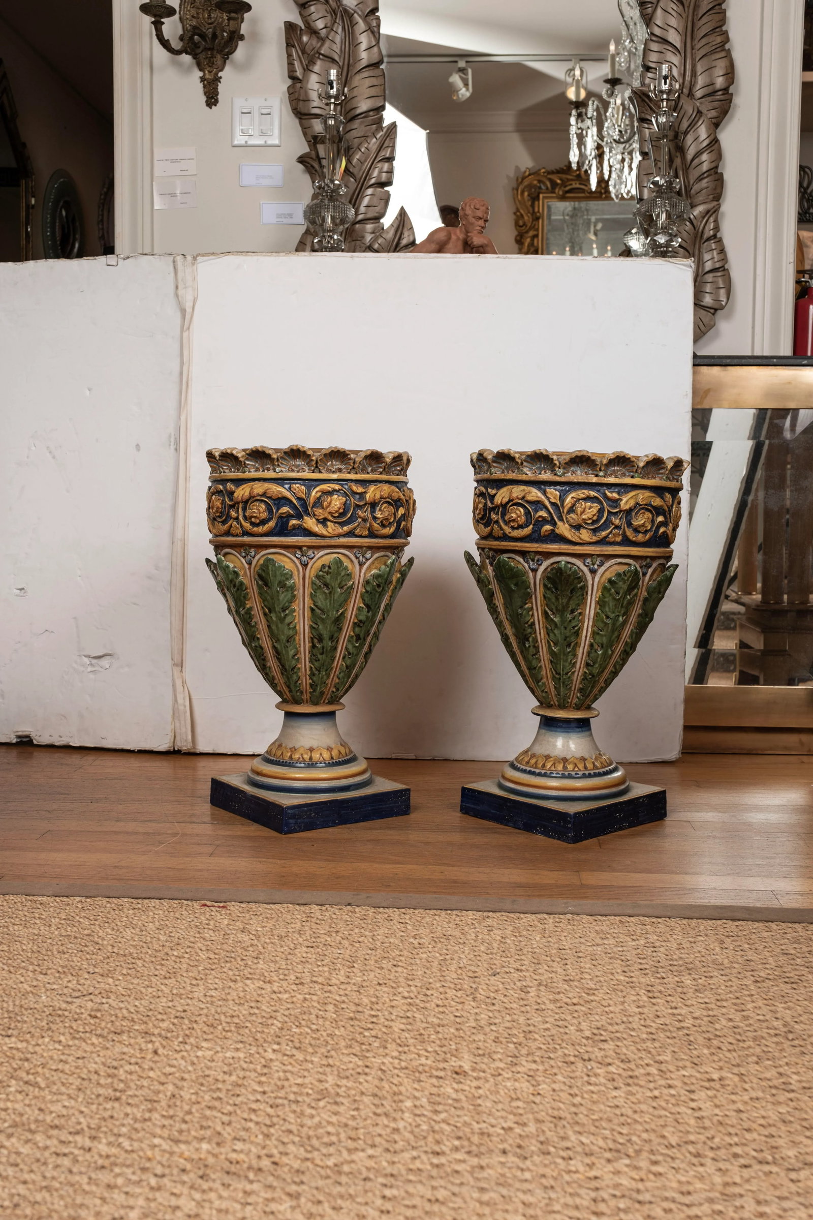 Pair of Italian Glazed Terracotta Urns or Planters - 11