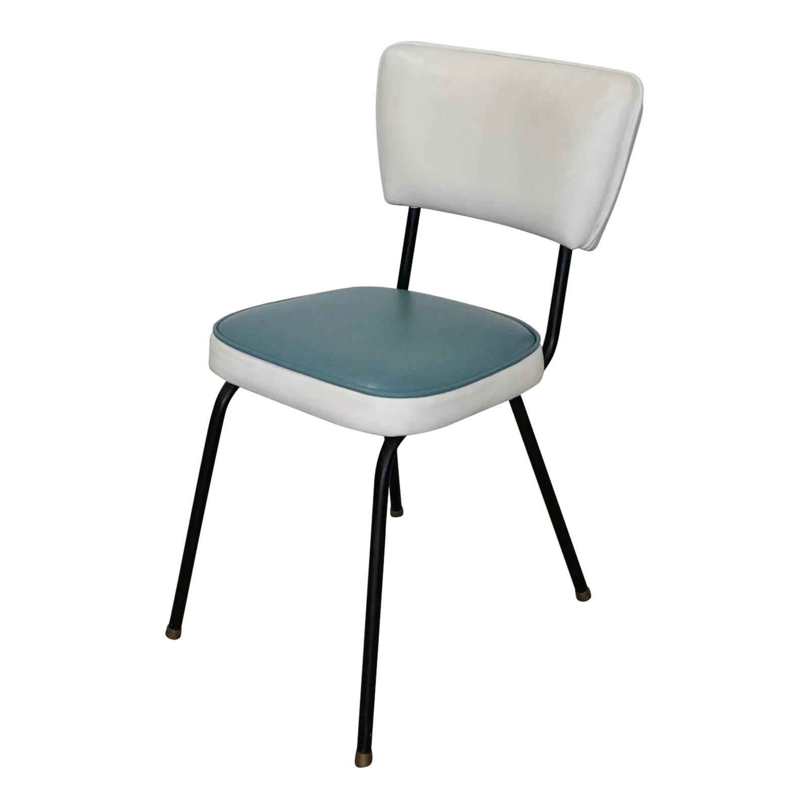 1950's Mid-Century Modern Leather Chair: We have this lovely vintage 1950's dining chair for sale. It was professionally reupholstered in leather a few years ago, and looks lovely! It has a solid metal black frame, and a white leather