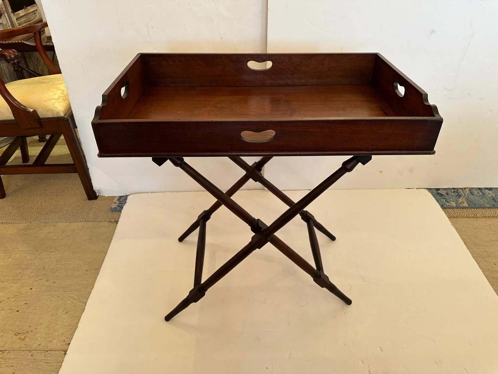 Mahogany Butlers Tray Table on Folding Stand - 11