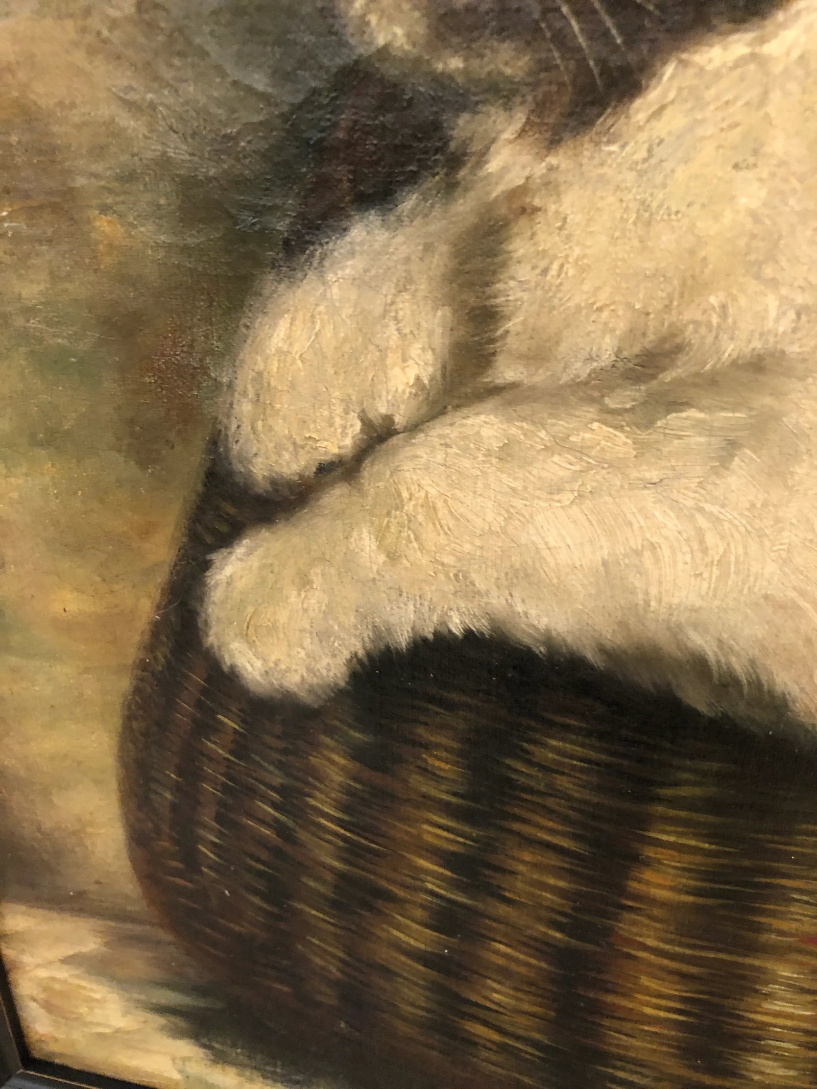 Original Antique Painting of Puppy in a Basket - 8
