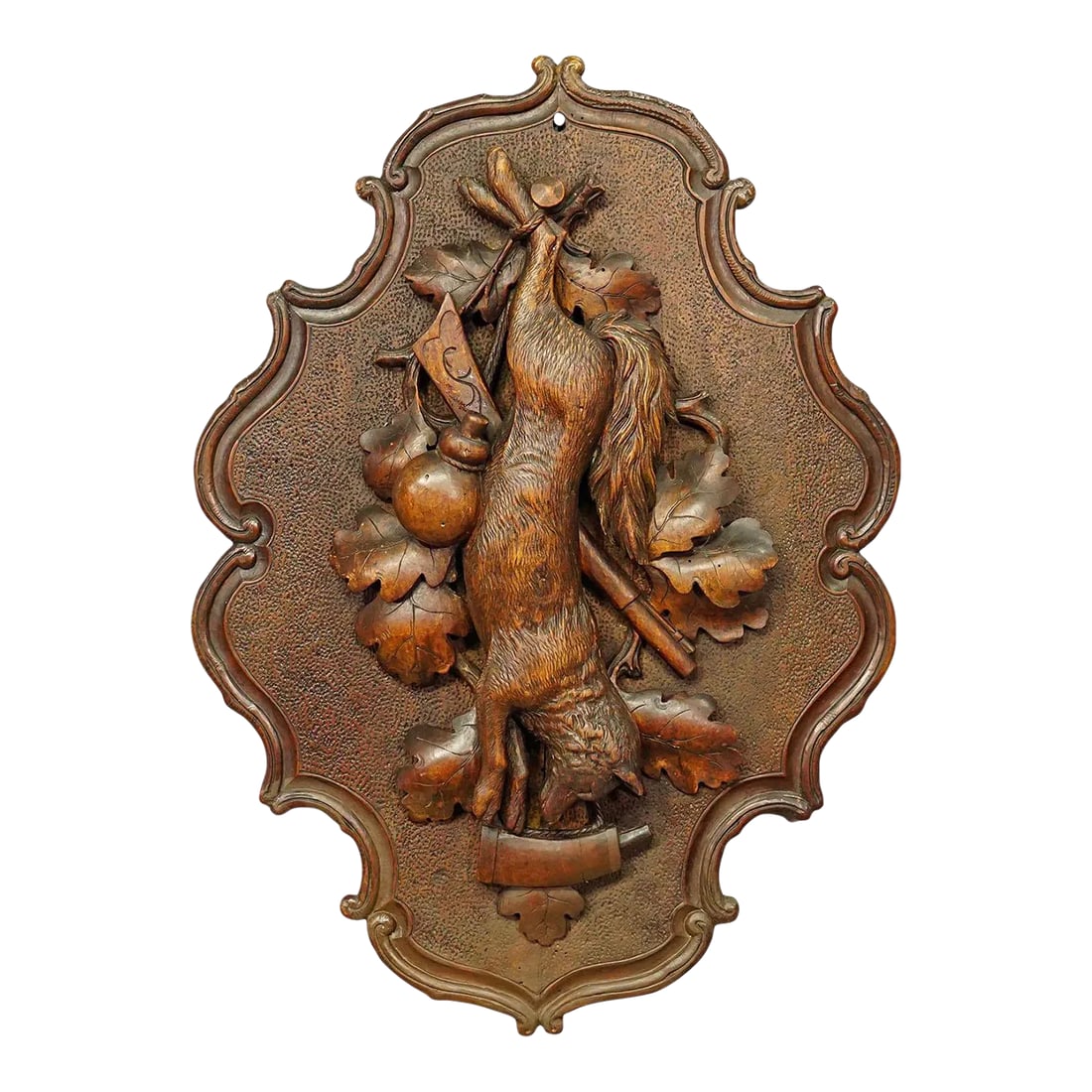 Antique Wooden Carved Black Forest Game Plaque With Fox (1 of 8)