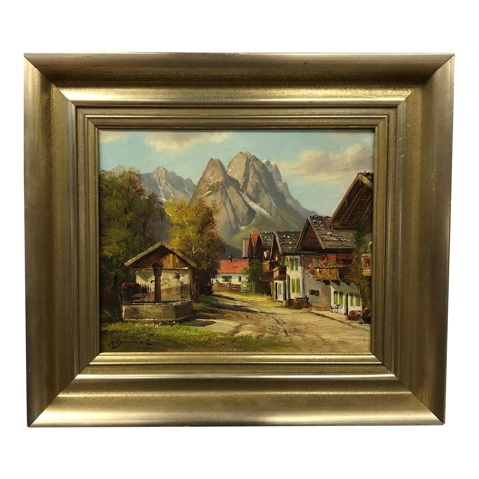 Late 19th Century The Little Town Oil on Canvas Signed on the Bottom, Framed (1 of 3)