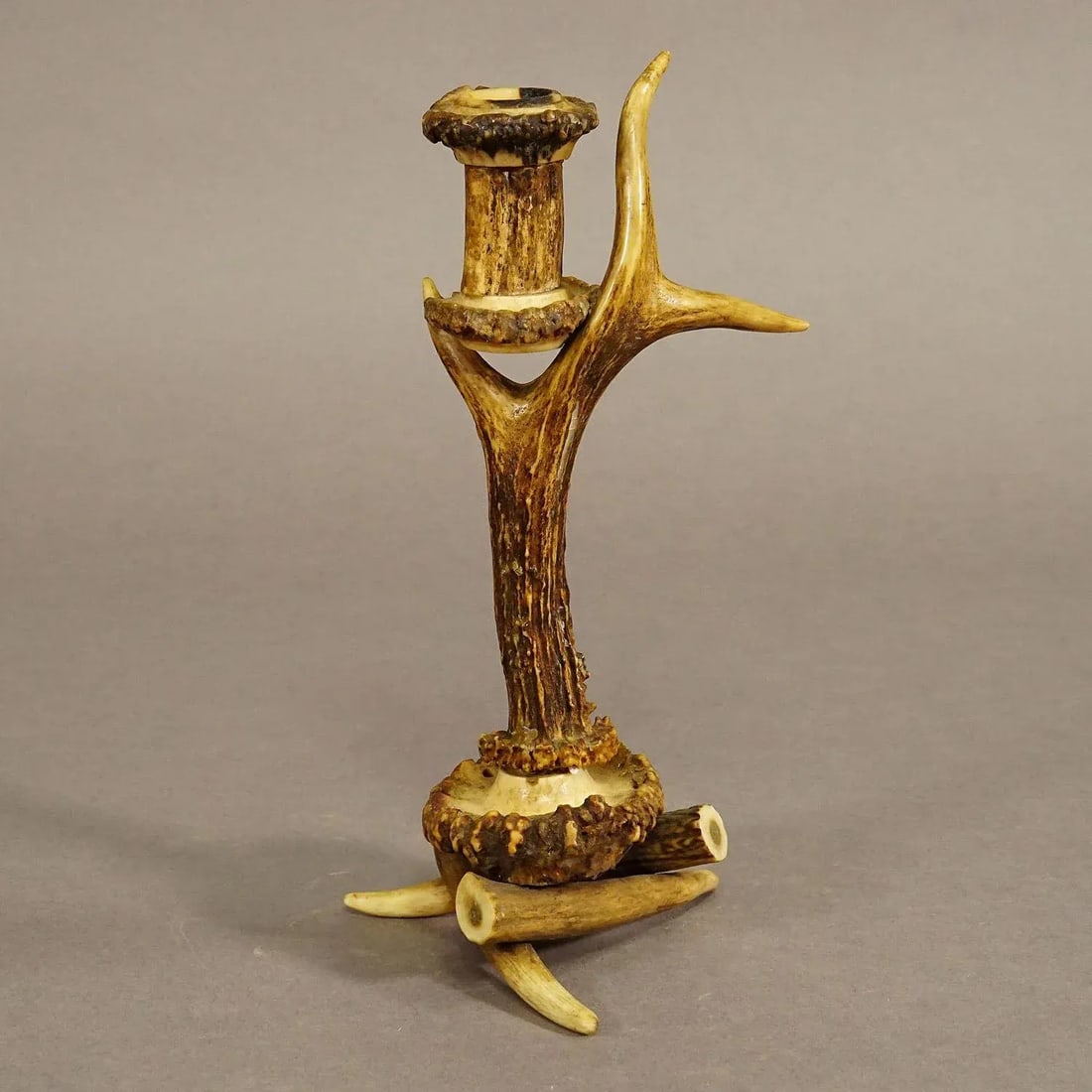 Antique Antler Candle Holder With Deer Horns, Germany Around 1900 - 2