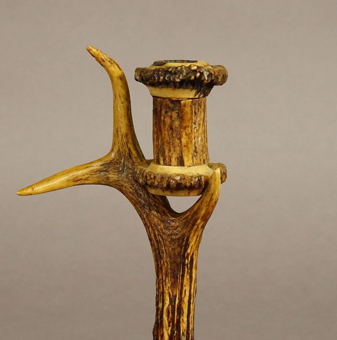 Antique Antler Candle Holder With Deer Horns, Germany Around 1900 - 3