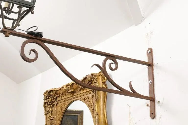 1890s French Iron and Copper Wall Lantern with Four Lights and Scrolling Bracket - 3