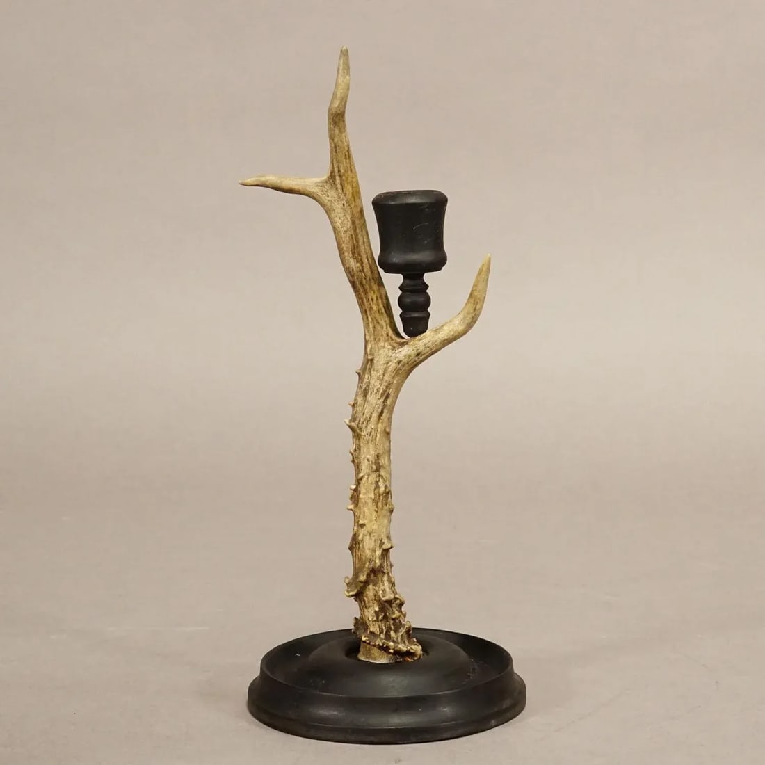 A Pair Vintage Black Forest Candle Holders With Wooden Base and Spout, Germany Ca. 1930s - 3