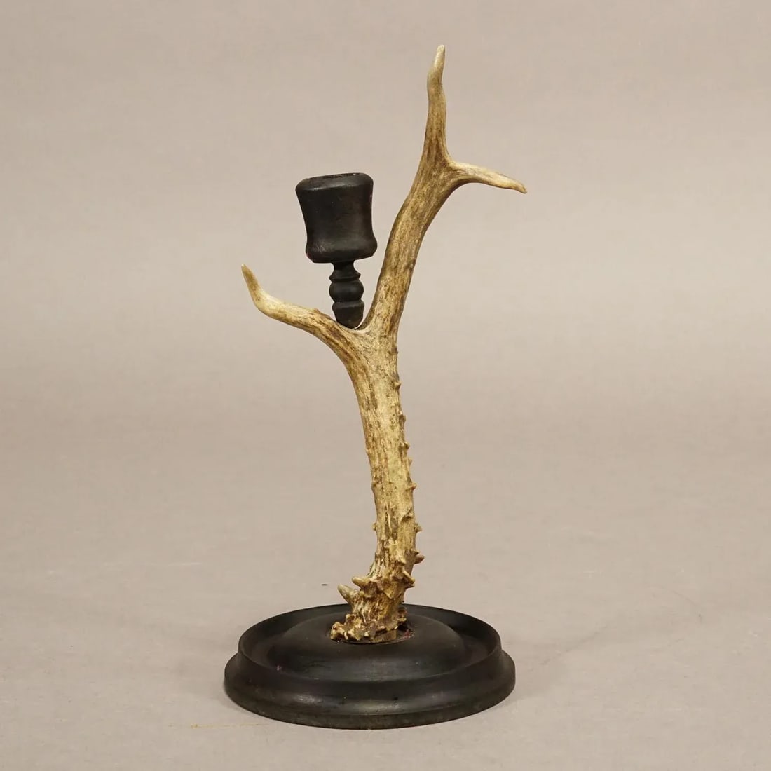 A Pair Vintage Black Forest Candle Holders With Wooden Base and Spout, Germany Ca. 1930s - 4