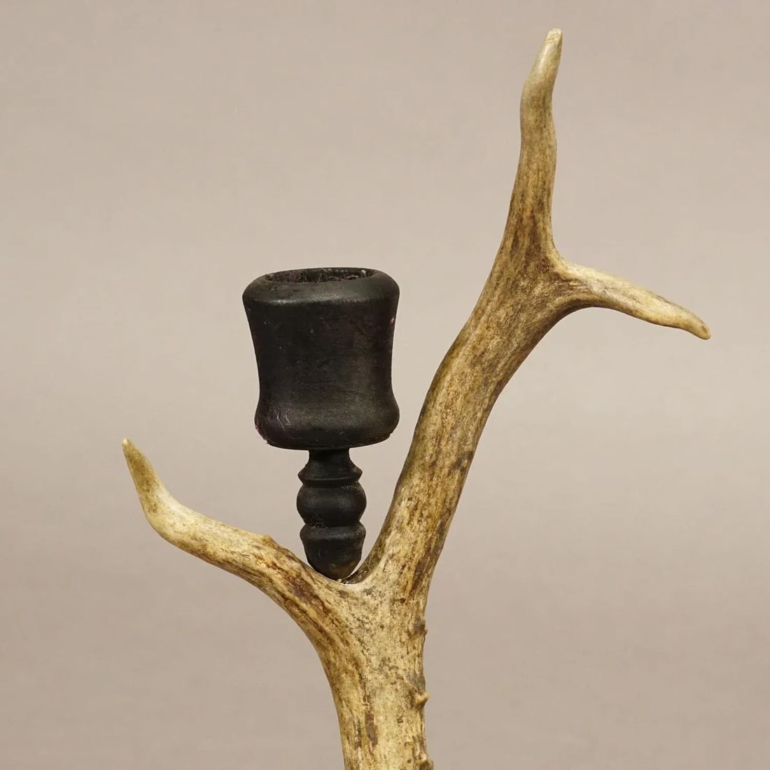A Pair Vintage Black Forest Candle Holders With Wooden Base and Spout, Germany Ca. 1930s - 5