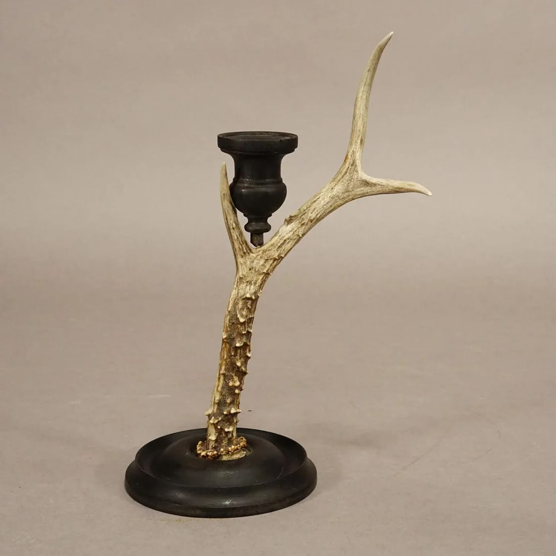 A Pair Vintage Black Forest Candle Holders With Wooden Base and Spout, Germany Ca. 1930s - 3