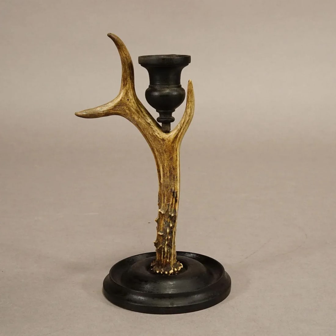 A Pair Vintage Black Forest Candle Holders With Wooden Base and Spout, Germany Ca. 1930s - 5
