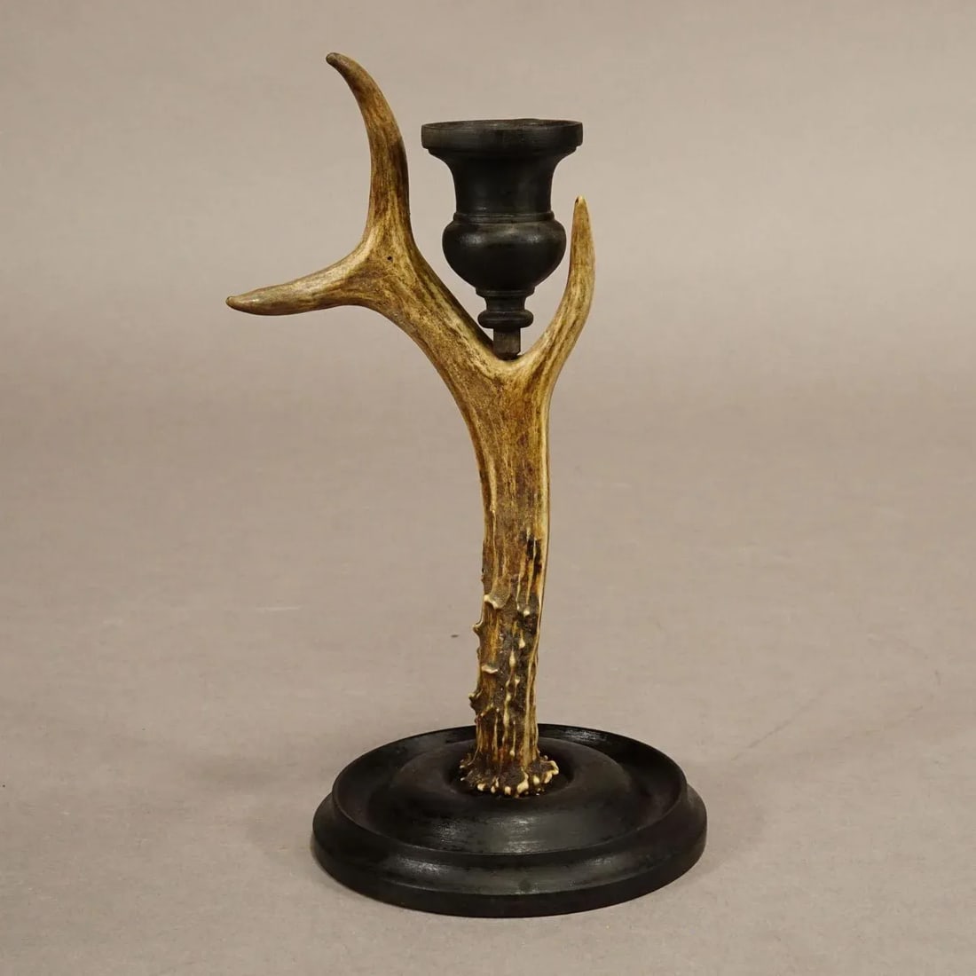 A Pair Vintage Black Forest Candle Holders With Wooden Base and Spout, Germany Ca. 1930s - 6