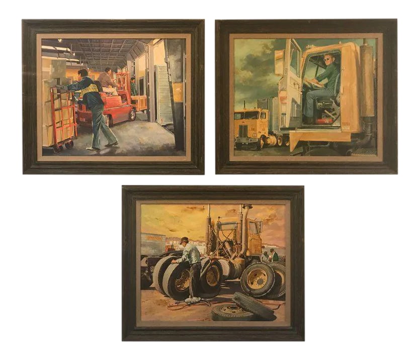 Masculine Illustration Industrial Oil Paintings - Set of 3 (1 of 9)