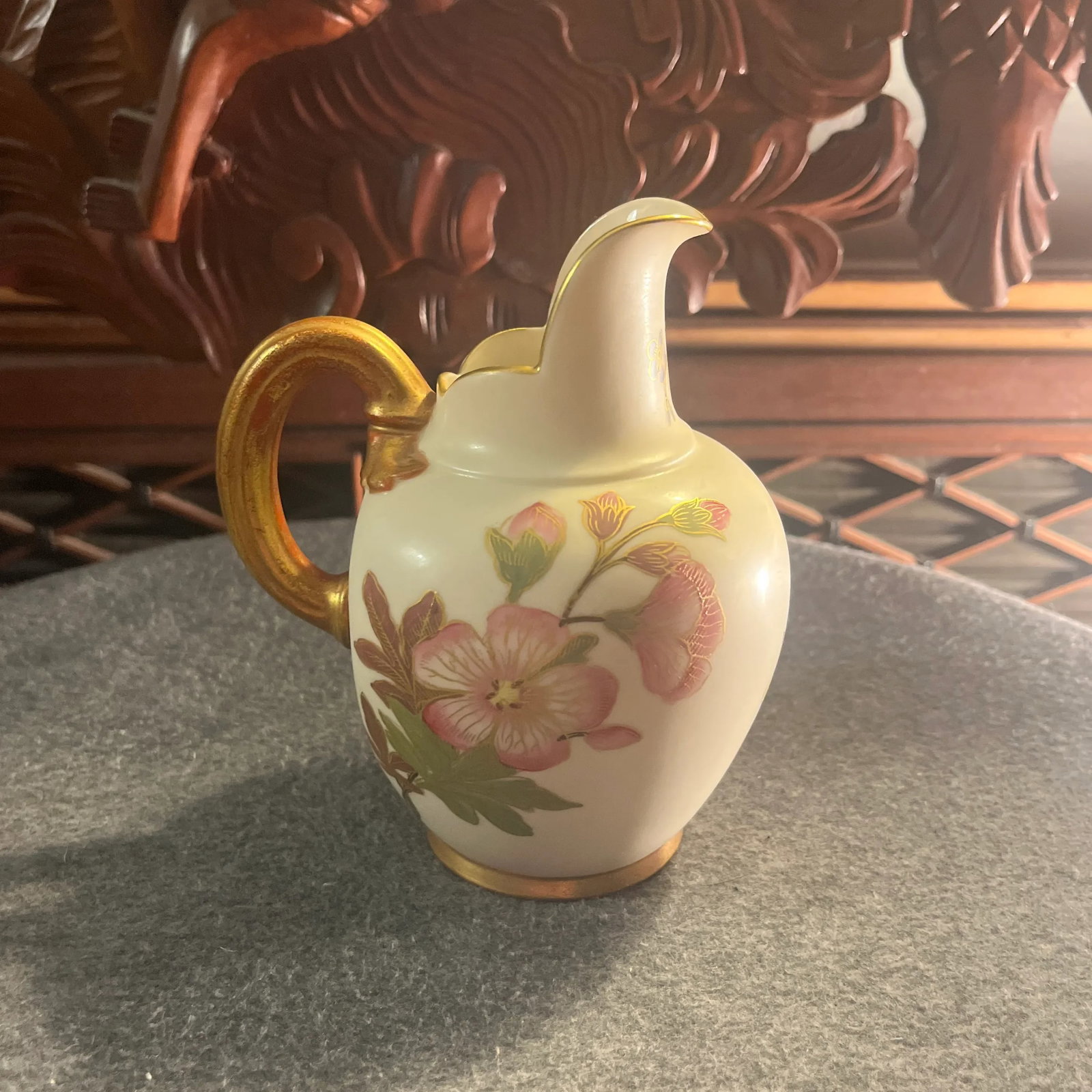 Antique Royal Worcester Blush Ivory Flat Backed Pitcher - 10