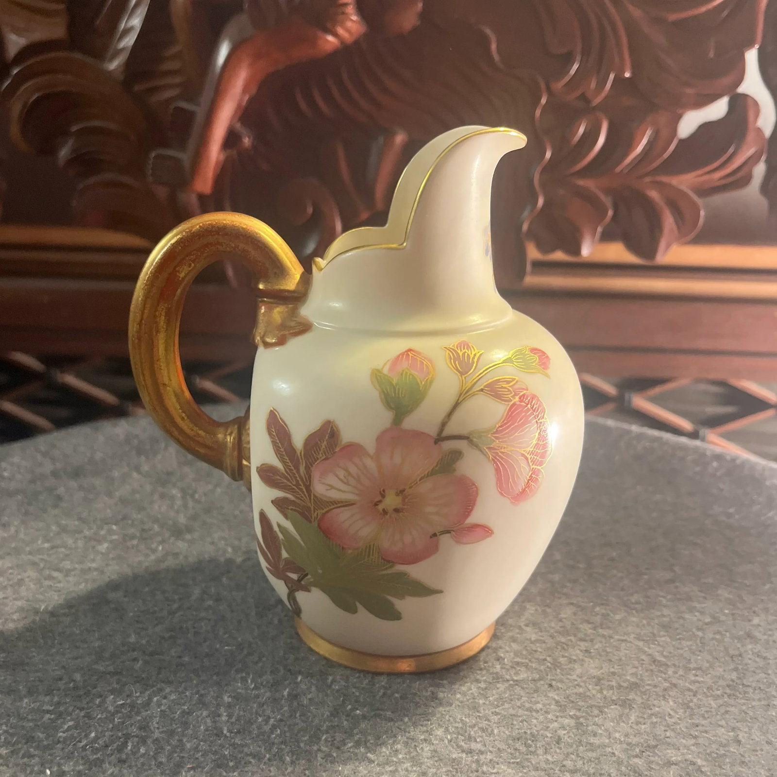Antique Royal Worcester Blush Ivory Flat Backed Pitcher - 11