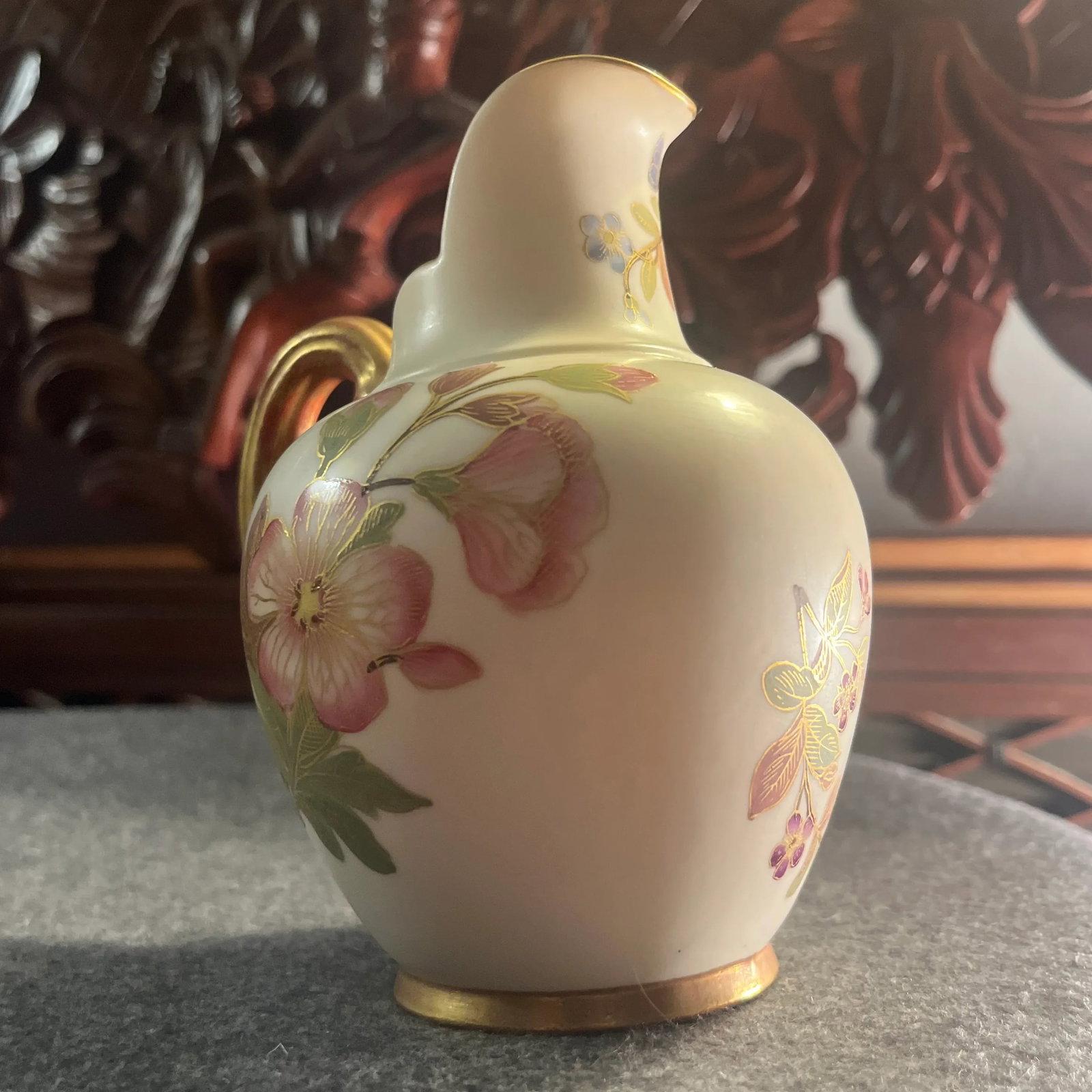 Antique Royal Worcester Blush Ivory Flat Backed Pitcher - 9