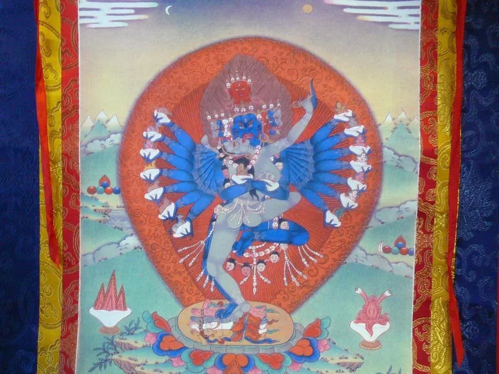 Tibetan Print Fabric Trim Deity Art Wall Scroll Thangka - 2