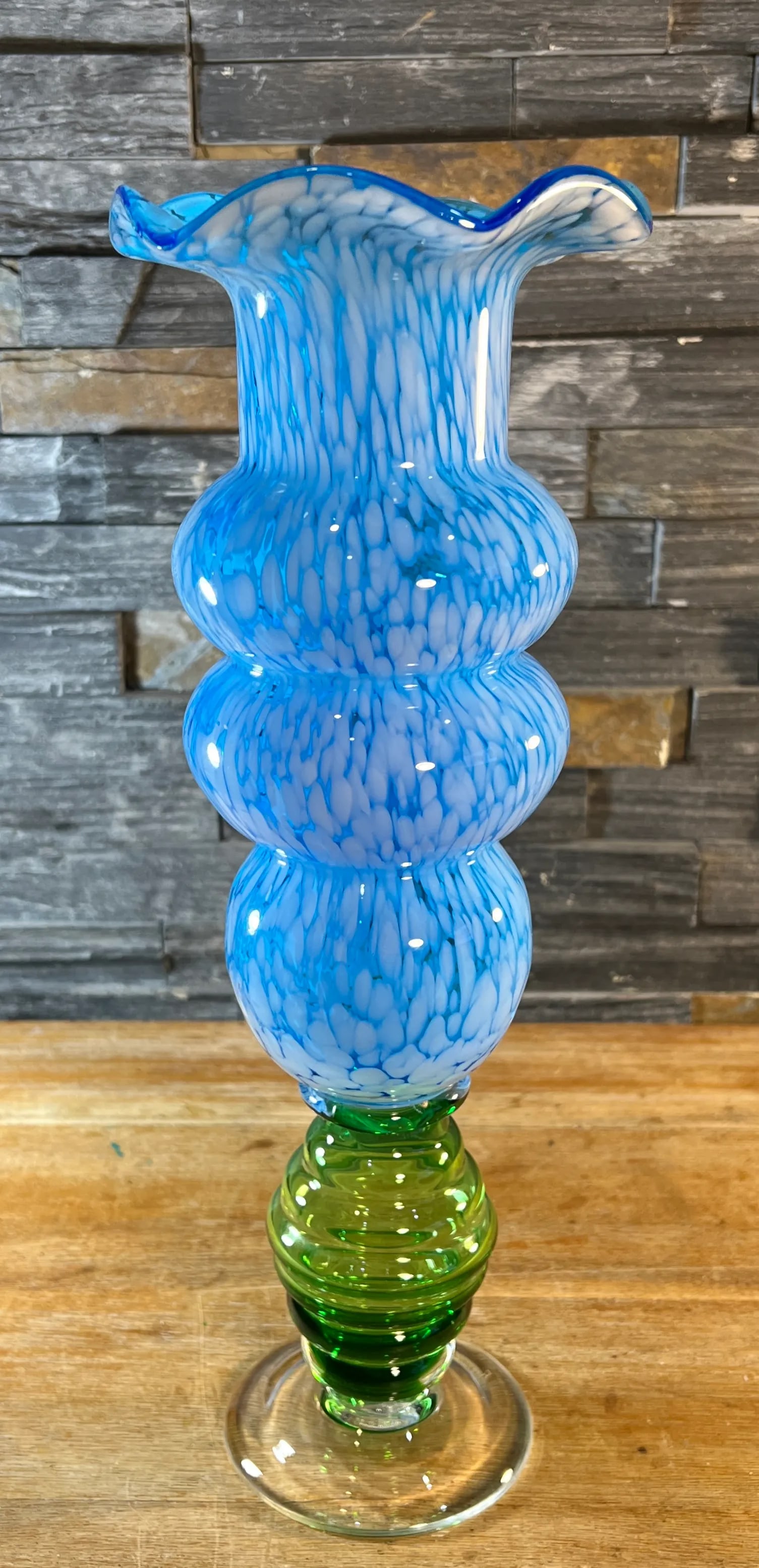 Vintage Empoli Art Glass Blue and Green Confetti Vase - 11