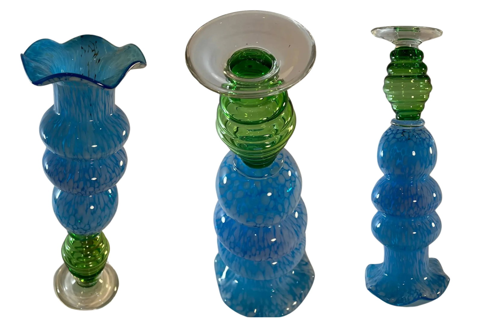 Vintage Empoli Art Glass Blue and Green Confetti Vase - 12
