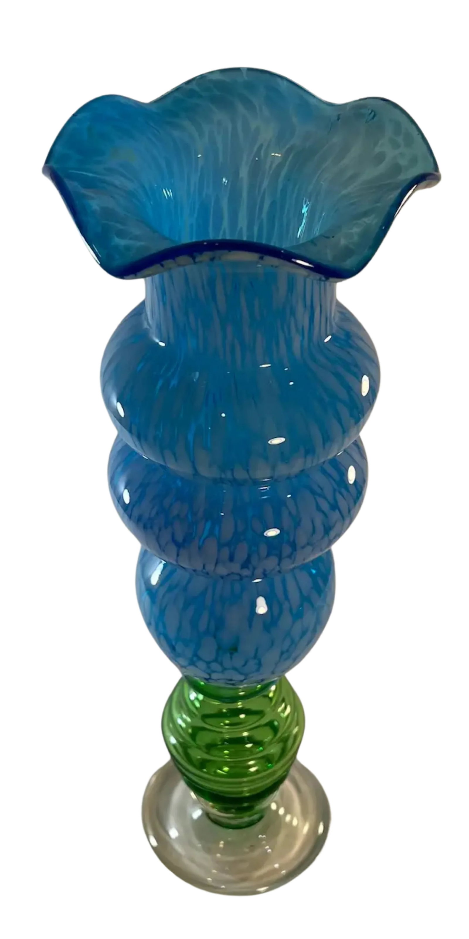 Vintage Empoli Art Glass Blue and Green Confetti Vase - 2