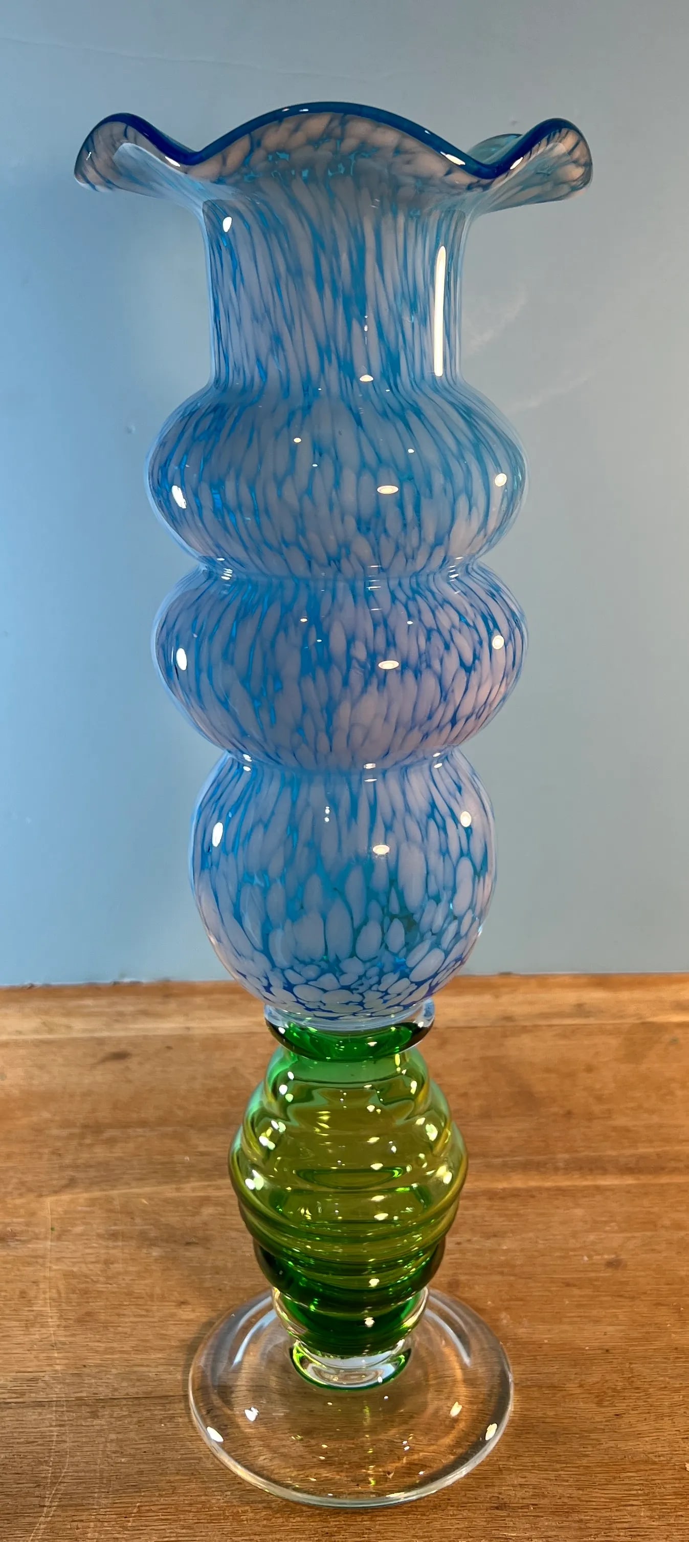 Vintage Empoli Art Glass Blue and Green Confetti Vase - 5