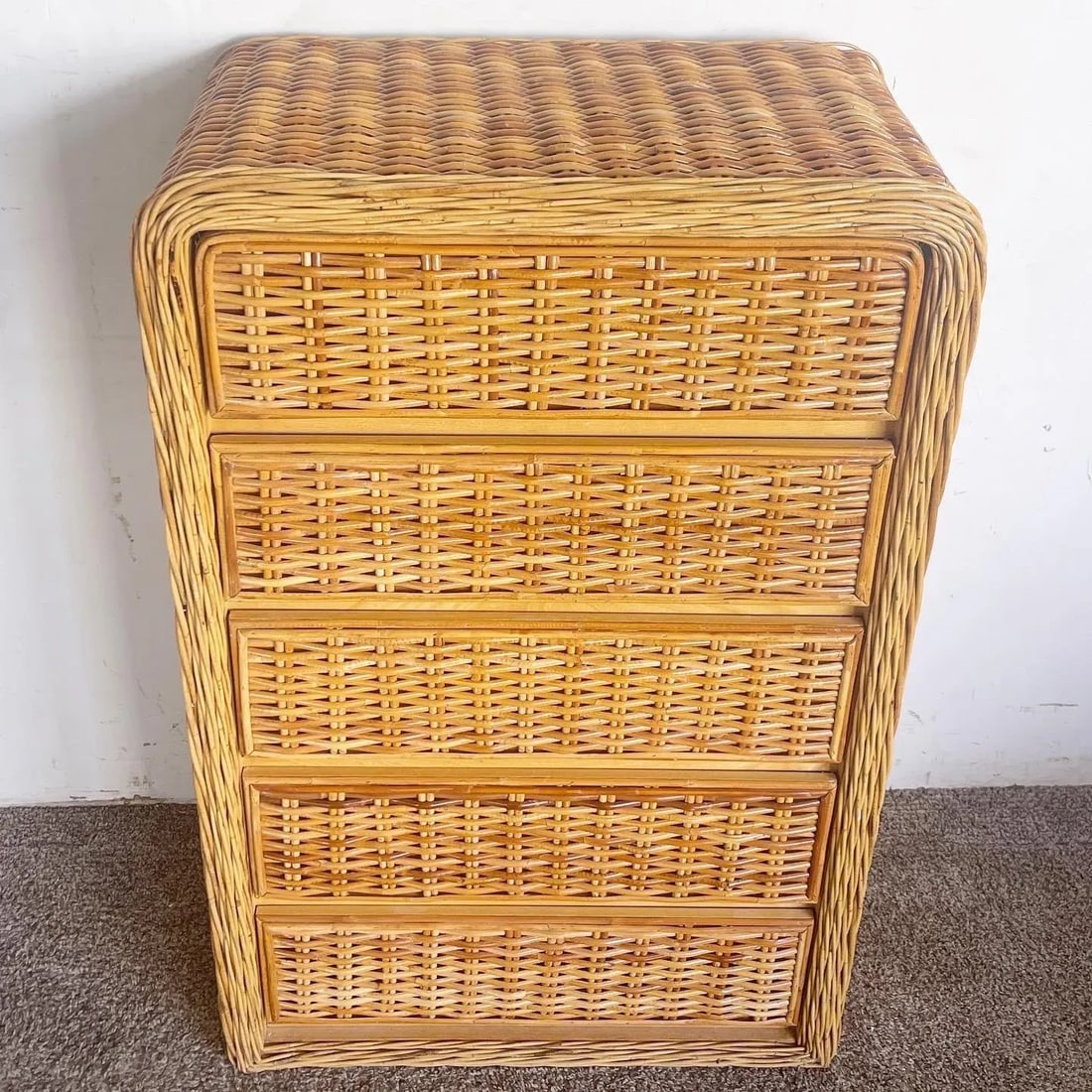 Boho Chic Wicker Waterfall Highboy Dresser - 2