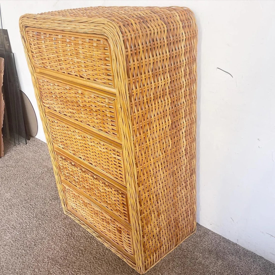 Boho Chic Wicker Waterfall Highboy Dresser - 3