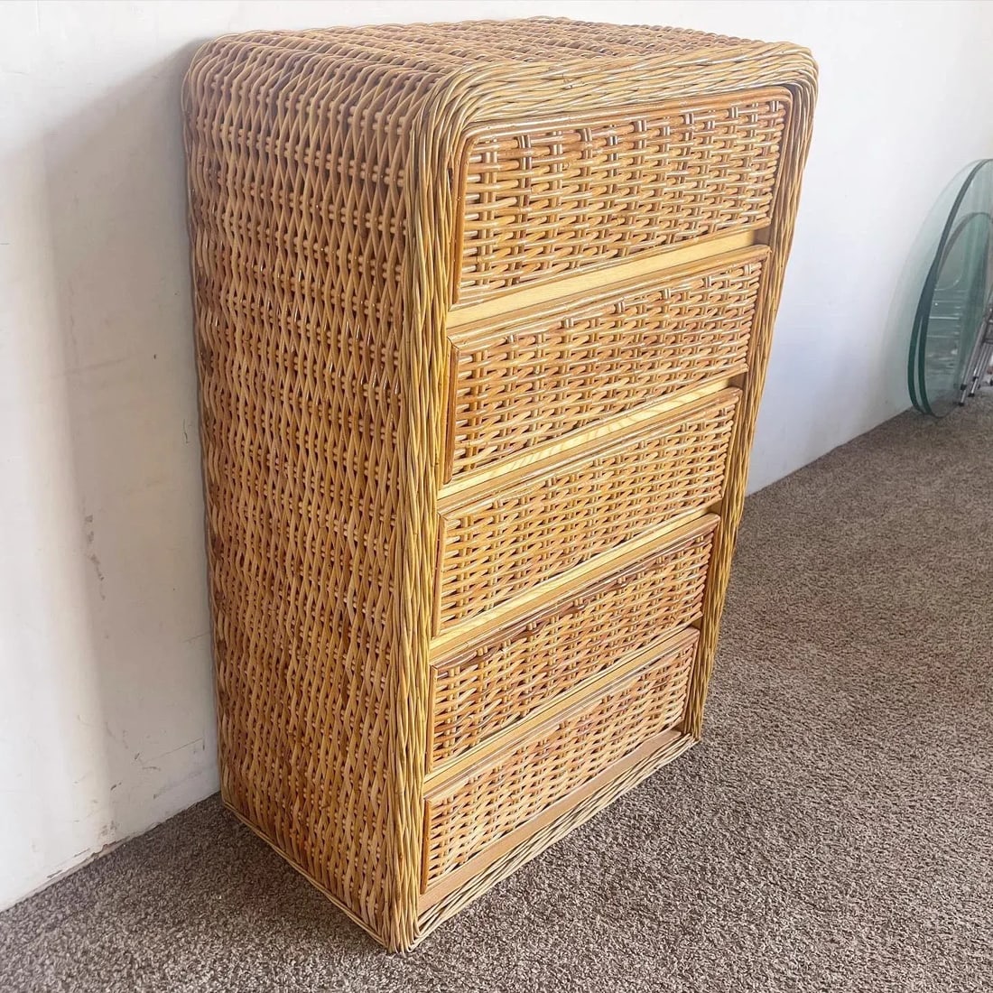 Boho Chic Wicker Waterfall Highboy Dresser - 4