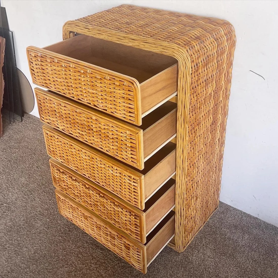 Boho Chic Wicker Waterfall Highboy Dresser - 5