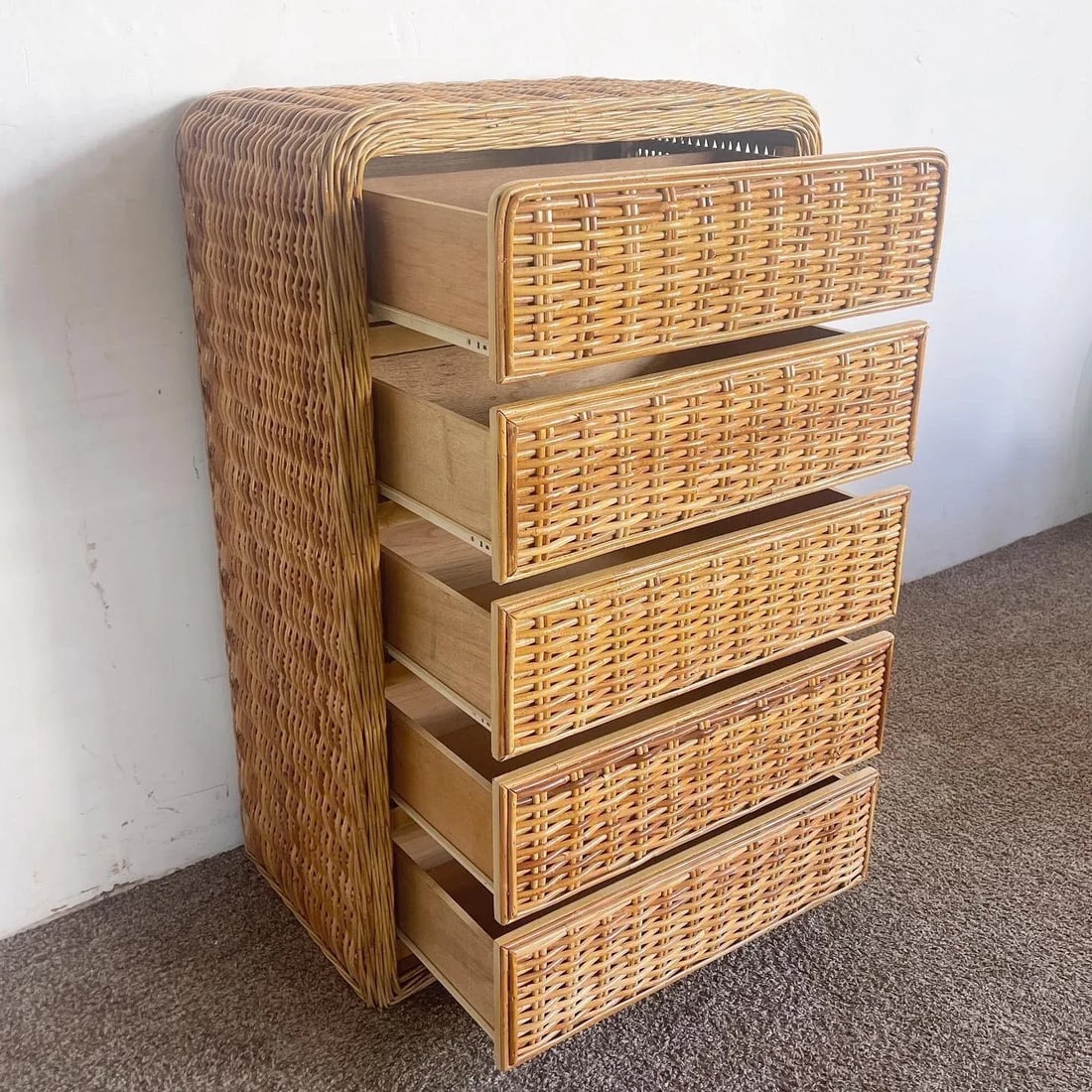 Boho Chic Wicker Waterfall Highboy Dresser - 6