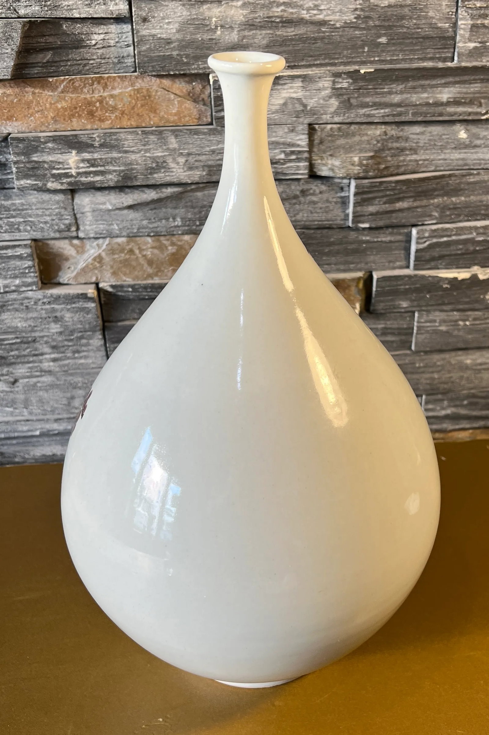 Large Vintage Chinese Porcelain Bottle Brown Plum Blossom Branch Motif - 10