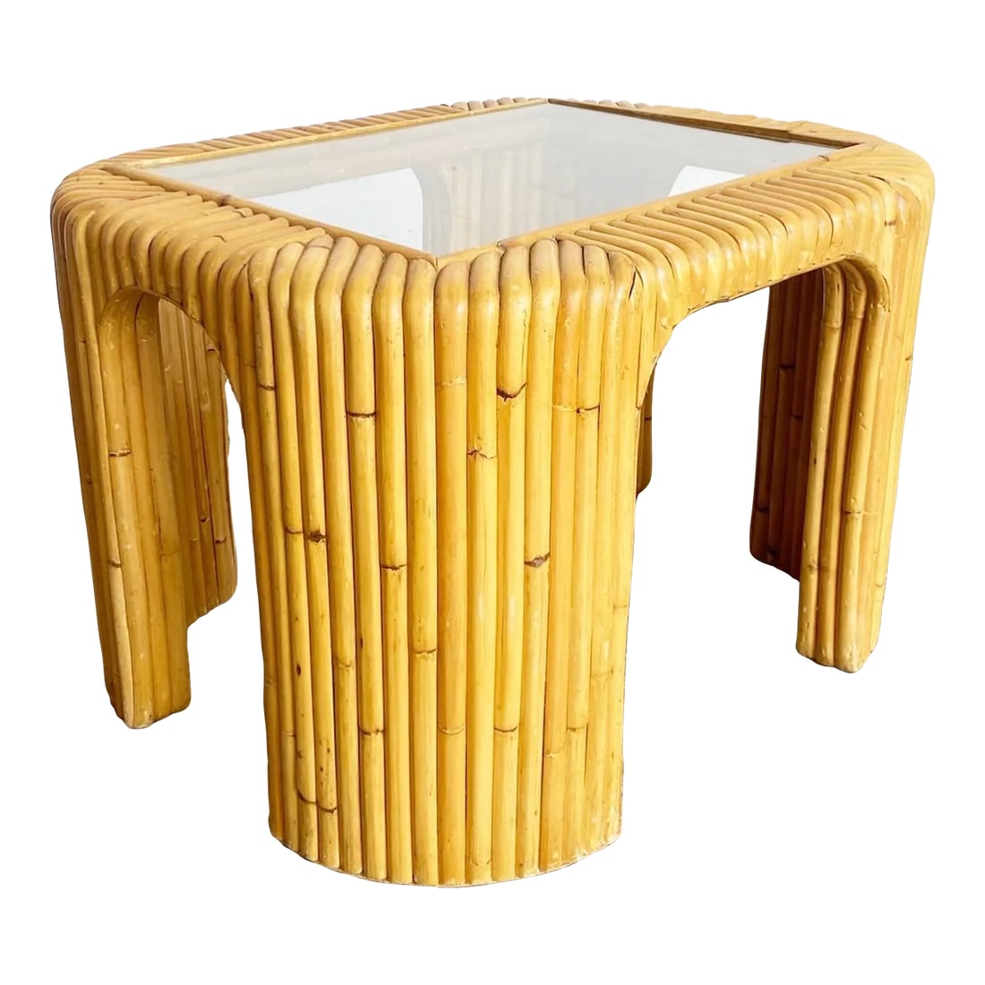 Boho Chic Split Bamboo Glass Top Side Table (1 of 8)